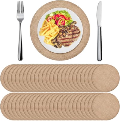Set van 48 Ronde Jute Placemats - Hittebestendige Tafelmatten voor Bruiloften en Dineren