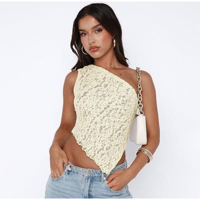 Dameszomer nieuwe dameskleding effen kleur taille asymmetrische diagonale kraag top L