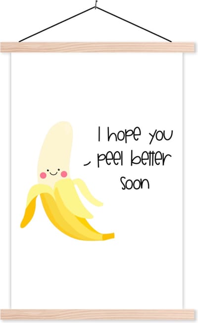 Posterhanger incl. Poster 40x60 cm - Schoolplaat - Sterkte - Quote - Banaan - Humor - Textielposter - Blanke latten