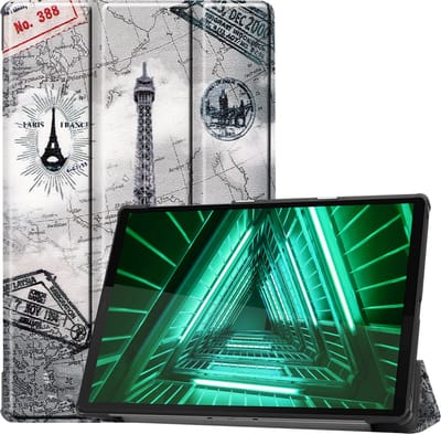 Hoesje - Geschikt voor Lenovo Tab M10 FHD Plus (2e / 2nd Generatie) - Dun & Stevig - Hardcover Book Case - Trifold Bookcase Hoes - Hard Cover - Tablethoes - Eiffeltoren