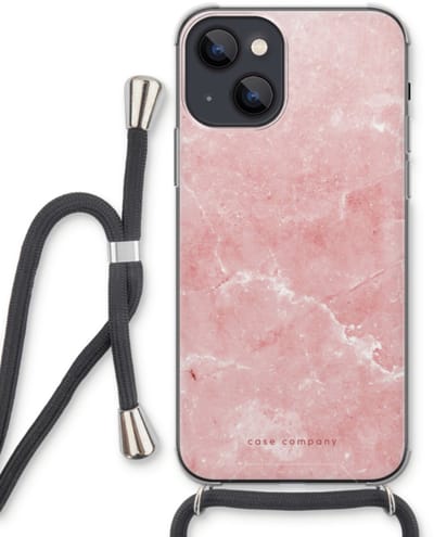 Case Company® - Hoesje met koord geschikt voor iPhone 13 hoesje met Koord - Roze marmer - Telefoonhoesje met Zwart Koord - Bescherming aan alle Kanten en Over de Schermrand