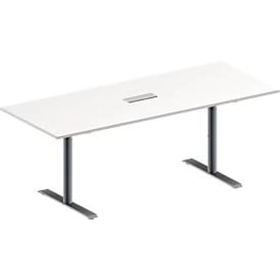 Schäfer Shop Genius Vergadertafel MODENA FLEX, in hoogte verstelbaar, 3-voudige contactdoos, rechthoekige vorm, T-poot ronde buis, B 2000 x D 800 mm, wit