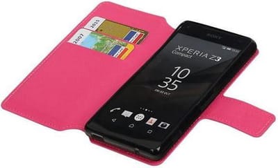 Cross Pattern TPU Bookstyle Wallet Case Hoesje Geschikt voor Xperia Z3 Compact Roze