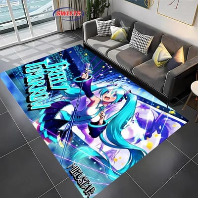 Nieuwe Virtuele Band H-Hatsune MM1ku Tapijt voor Woonkamer Cartoon Kinder Slaapkamer Sofa Deurmat Vloerkleed Antislip Decor Mat Cadeau 40x60cm (16x24in)