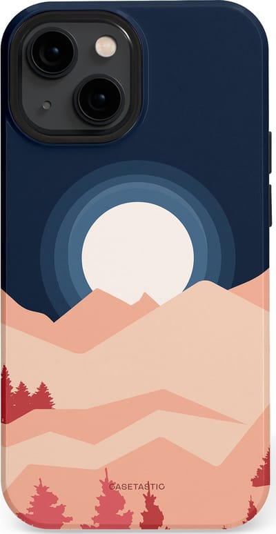 Casetastic hoesje geschikt voor Apple iPhone 13 mini - MagSafe - Dubbellaagse bescherming - Bergen bij maanlicht - Fashion Case - Zwart Perzik Zand Koraal