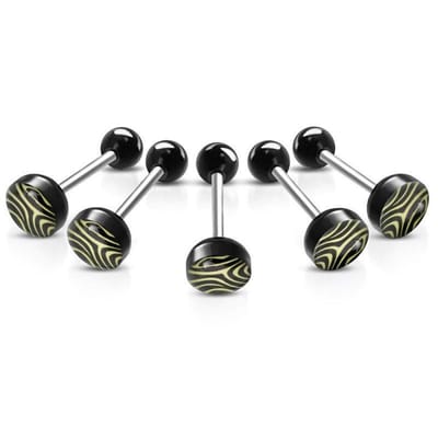 Aramat Jewels | Piercings | Stalen Tongpiercing Dierenprint | Tijger-print-Geel | |7mm | Staal | Volwassenen | Verkleurd niet