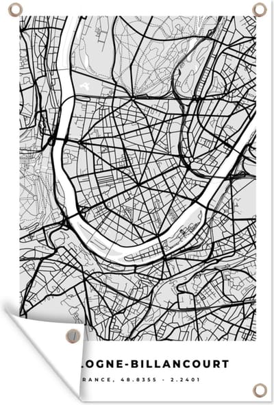 Muurdecoratie Plattegrond - Boulogne-Billancourt - Stadskaart - Kaart - Frankrijk - 120x180 cm - Tuinposter - Tuindoek