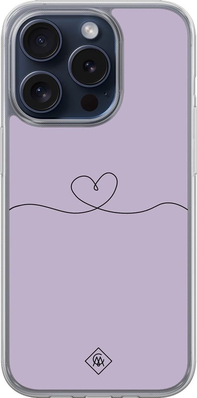 Casimoda® hoesje - Geschikt voor iPhone 15 Pro - Hart Lila - 2-in-1 case - Schokbestendig - Illustratie - Verhoogde randen - Paars, Transparant