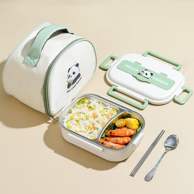 Panda Compartiment Lunchbox 304 Roestvrij Staal Isolatie Bento Box voor Student Draagbare Seal Voedselcontainers voor Kantoorwerker white