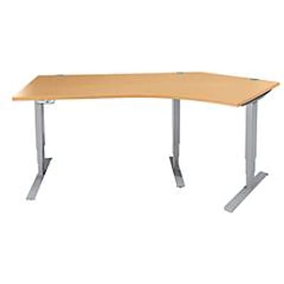 Schäfer Shop Genius AERO FLEX hoekbureau, elektrisch in hoogte verstelbaar, hoek 135° rechts, B 2165 mm, beuken/blank aluminium + memoryplaat