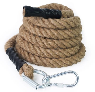 Dailygoods- Klimtouw 30/40/50mm - Krachttraining - Heavy-duty Henneptouw - Karabijnhaak 9cm - Duurzaam - Zacht aanvoelend - Touw
