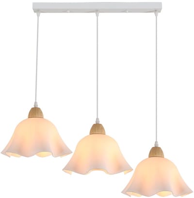 Haobosic Bloem Acryl - Hanglamp - Wit/Hout - 3-armig - 50x5cm Basis