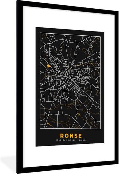 Fotolijst incl. Poster - Ronse - Kaart - Plattegrond - Goud - Stadskaart - 60x90 cm - Posterlijst