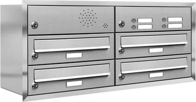 Inbouw met intercom 4 adressen(rand) type 2_Brievenbus met intercompaneel inbouw_4_adressen__RVS