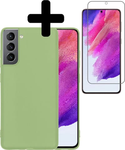 Hoesje - Met Screenprotector - Geschikt voor Samsung Galaxy S21 FE - Sterk & Shockproof - Back Cover - Siliconen Case - Telefoon Hoes - Telefoonhoesjes - Groen