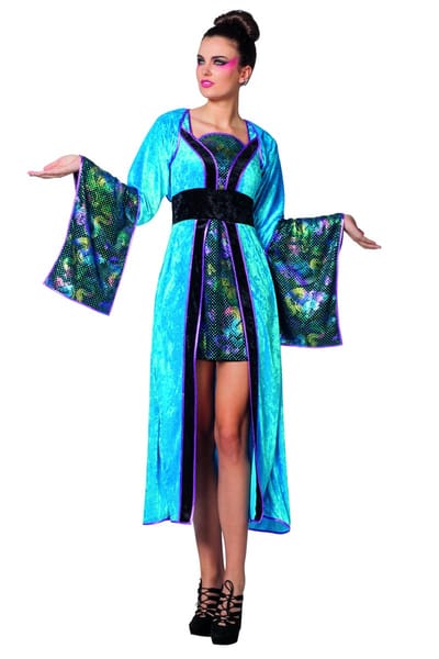 Wilbers & Wilbers - Aziatisch & Indisch Kostuum - Funky Miss Shanghai - Vrouw - blauw - Maat 48 - Carnavalskleding - Verkleedkleding