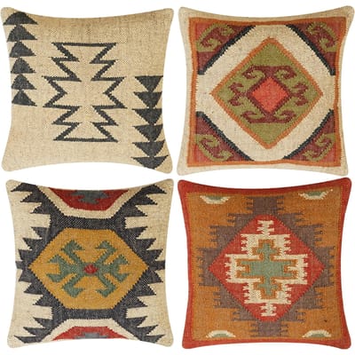 Boho Handgemaakte Kussensloop Jute Wol Kussen Vintage Indiase Tribale Sierkussen Voor Bank Bed Stoel Woonkamer Decoratie Set Van 4 Linen 18*18(CM)-4Pcs
