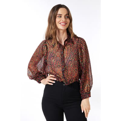 EsQualo Blouse Puff Slve Chiffon Rewilding Print Maat: 34 | Longsleeves Outlet | Dames
