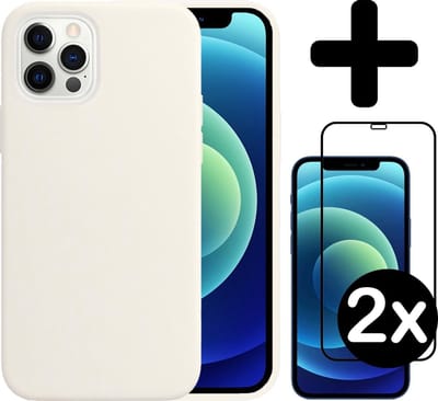 Hoesje - Met 2x Screenprotector - Geschikt voor Apple iPhone 12 Pro - Sterk & Shockproof - Telefoon Hoes - Back Cover - Siliconen Case - Telefoonhoes - Wit