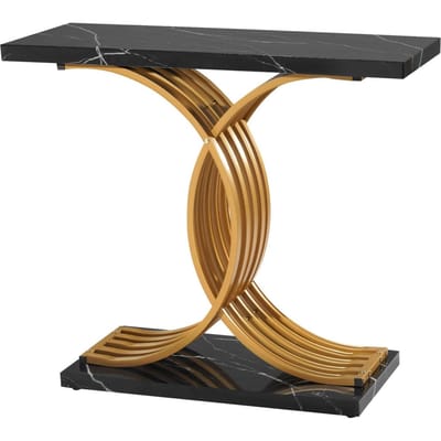 100 cm Gouden Console Tafel, Modern Bureau Achter de Bank, Houten Rechthoekige Entree Bureau, Smalle Lange Bank Tafel Accent Tafel met Metalen Poten voor