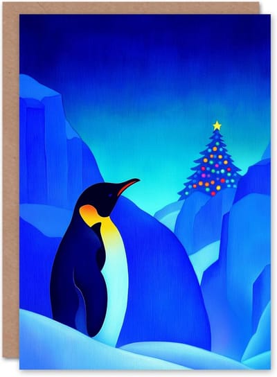 Wenskaart Antarctica Winter Pinguïn Illustratie Voor Kerstmis of Verjaardag - Leeg van Binnen