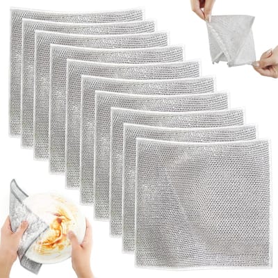Double Layer Multipurpose Anti-Scratch Steel Wire Dish Cloths - Steel Wire Dish Towels - Wet and Dry Multipurpose Steel Wire Dish Cloths (10 Pack)