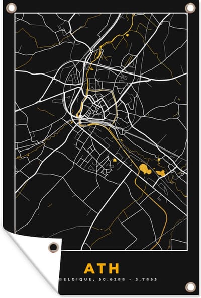 Muurdecoratie Stadskaart - Ath - Plattegrond - Goud - Kaart - 120x180 cm - Tuinposter - Tuindoek