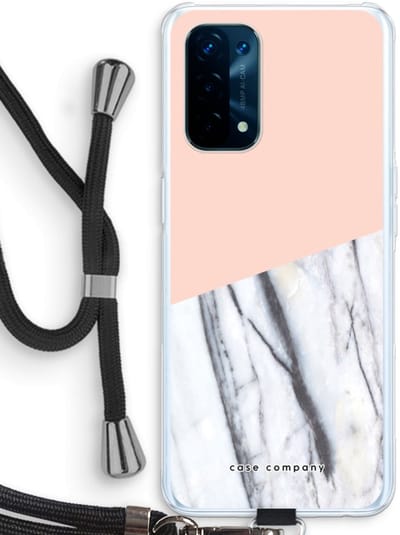 Case Company® - Hoesje met koord geschikt voor Oppo A74 5G hoesje met Koord - A touch of peach - Telefoonhoesje met Zwart Koord - Bescherming aan alle Kanten en Over de Schermrand