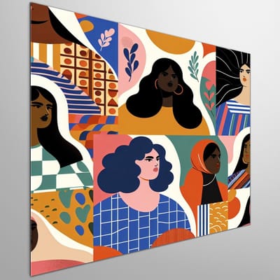Modern dikke dames schilderij | Levendige volumineuze vrouwen: Hedendaagse kunst met krachtige expressie | Kunst - 60x60 centimeter op Dibond | Foto op Dibond