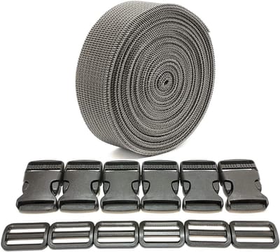 Bagageband Set - Nylon Banden - Bagage Vastzetten - Met Plastic Gespen - 3 Meter 25mm - Grijs