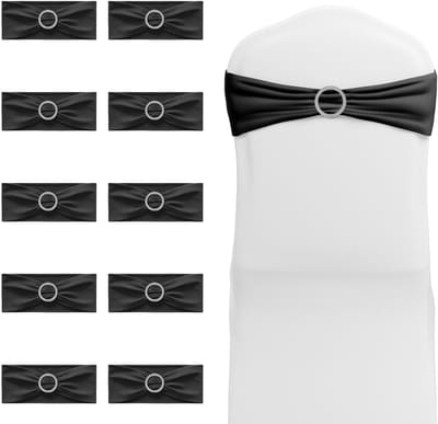 Stoelstrik - 10 Stuks - Rekbare Polyester - Met Diamantgesp - Decoratie - Voor Bruiloft, Banket & Verjaardag - Zwart - NAIZY