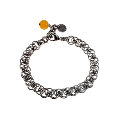 Armband met Celtisch Gewevenschakels en Amber Kattenoog, Armband Dames - RVS - Handgemaakt door esde2 - Verstelbaar