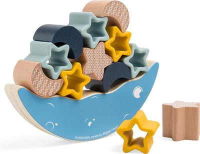 BigJigs houten balansspel Moon Balance Stacker educatief speelgoed.