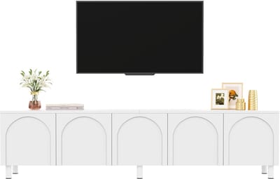 TV-Meubel - 5 Deuren - Ruime Opbergruimte met Metalen Poten - PB en MDF - Naturel