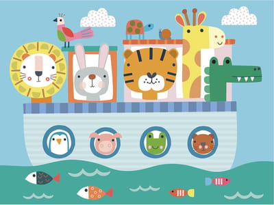 Schilderen op Nummer Set - Kind 6+ - Wilde Dieren Cartoon in Boot - Plaat Karton + Bonusplaat - incl. Verf & Penselen - 18x24cm