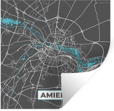 Muurstickers - Sticker Folie - Frankrijk - Kaart - Stadskaart - Kaart - Plattegrond - Amiens - 100x100 cm - Plakfolie - Muurstickers Kinderkamer - Zelfklevend Behang XXL - Zelfklevend behangpapier - Stickerfolie