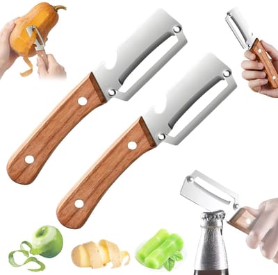 Dunschiller set 2 stuks - 2-in-1 multifunctioneel - roestvrij staal met houten handvat - ideaal voor groenten en fruit - ShopVlot