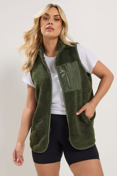 Yours Khaki Groen Borg Gilet Met Ritszak Size 42