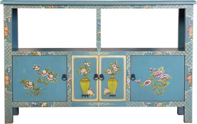 Fine Asianliving Chinees Dressoir Blauw Handbeschilderd B140xD33xH90cm Chinese Meubels Oosterse Kast