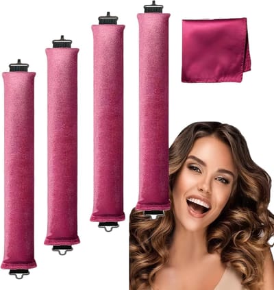 Heatless Krultool met 4 Haken – Krullen Zonder Hitte – No Heat Haar Kruller – Krullen tijdens het Slapen – Grote Golven Haarstyling Accessoire - Wijn rood