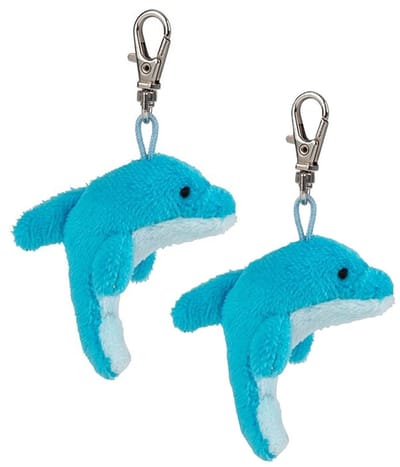 Nature planet pluche Dolfijn knuffel sleutelhanger - 2x - blauw - 6 cm - zeedier knuffel