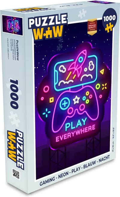 Puzzel Gaming - Neon - Play - Blauw - Nacht - Controller - Legpuzzel - Puzzel 1000 stukjes volwassenen