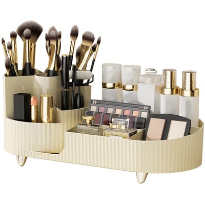Make-up Opberg Organizer Grote Capaciteit Perforatievrij Roteerbare Scheidingswand Cosmetische Opbergdoos wit