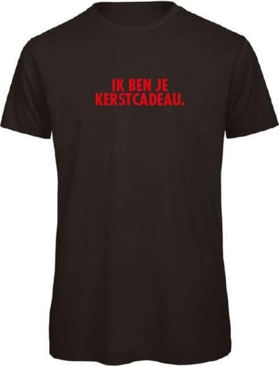 Foute kersttrui t-shirt zwart S - Ik ben je kerstcadeau - rood glitter - soBAD. | Kerst t-shirt soBAD. | kerst shirts volwassenen | kerst t-shirts volwassenen | Kerst outfit | Foute kerst t-shirts
