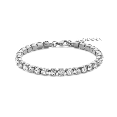 Frank 1967 7FB-0658 Stalen Tennisarmband met zirkonia - 18+3cm - 5mm breed - Wit - Zilverkleurig