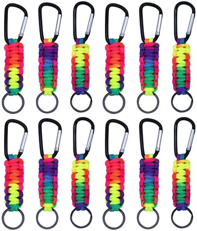 Dailygoods- Sleutelhanger 12 Stuks - Karabijnhaak - Paracord - Outdoor - Multifunctioneel - Duurzaam Materiaal - Keychain