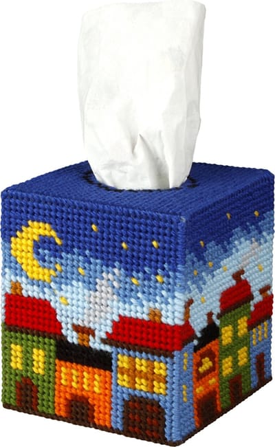 Orchidea - Borduurpakket voor Hoes Tissue Doos - Stad bij Nacht - Plastic stramien - 7 Count - Voor volwassenen - 5103