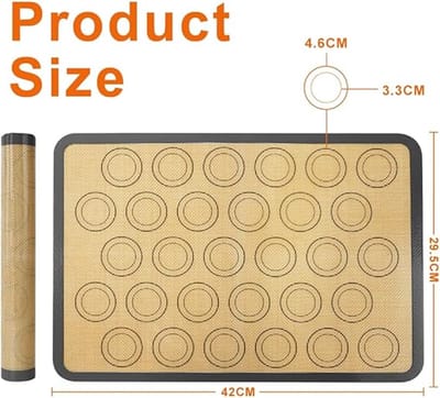 Famanu - Siliconen macaron bakmatten, 42 x 29,5 cm antiaanbakmat, 2 stuks dikke siliconen bakmatten, antislip wasbare herbruikbare bakplaat voor bitterkoekjes/cake/brood maken