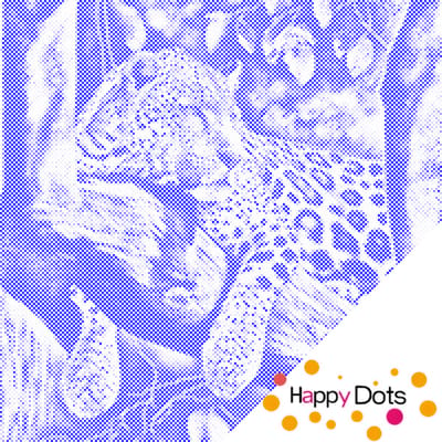 HappyDots DOT Painting Luipaard in boom 50x50cm - Blauw Stippelschilderij