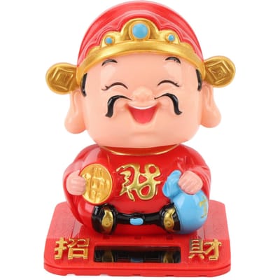 Cai Shen Beeld Lichtgevoelig Automatisch Knikkend Cai Shen Figuur voor Kantoor Auto Dashboard Hotel rood